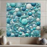 Stunning Underwater Shells Aquamarine Blue Mosaic  Ceramic Tile<br><div class="desc">An exhilarating crystal-clear underwater scene, ceramic tile design teeming with life. The illustration has aquamarine blue in dreamy, artistic interpretation in soft blue hues. If you love soft blue hues and rich aquamarine tones, then this breathtaking design will bring marine life inside your home. Crustaceans, shells from mollusk, clams, oysters,...</div>