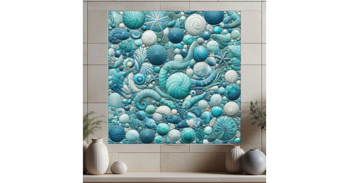 Stunning Underwater Shells Aquamarine Blue Mosaic Ceramic Tile | Zazzle