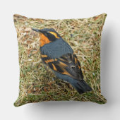 Stunning Varied Thrush on the Lawn Throw Pillow (Back)