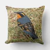 Stunning Varied Thrush on the Lawn Throw Pillow (Front)