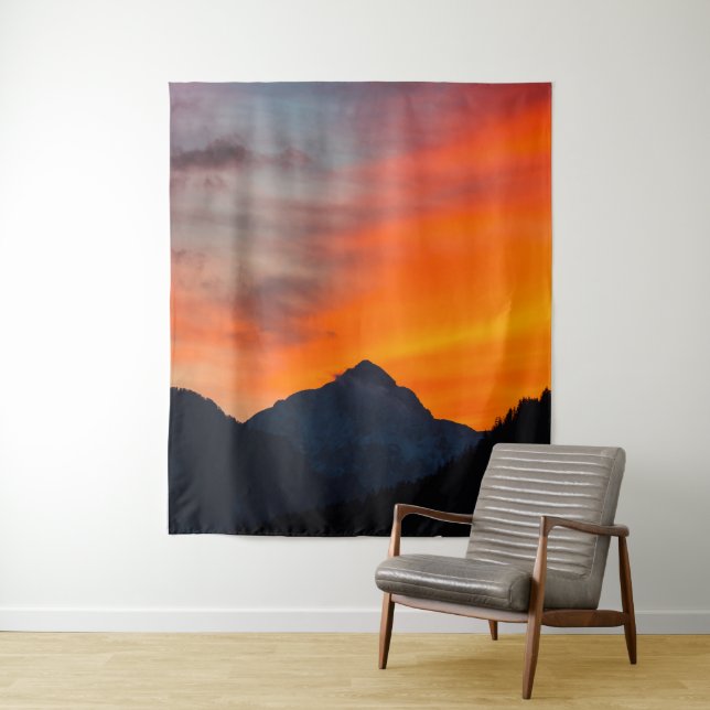 Stunning vibrant sunset behind mountain tapestry (In Situ)