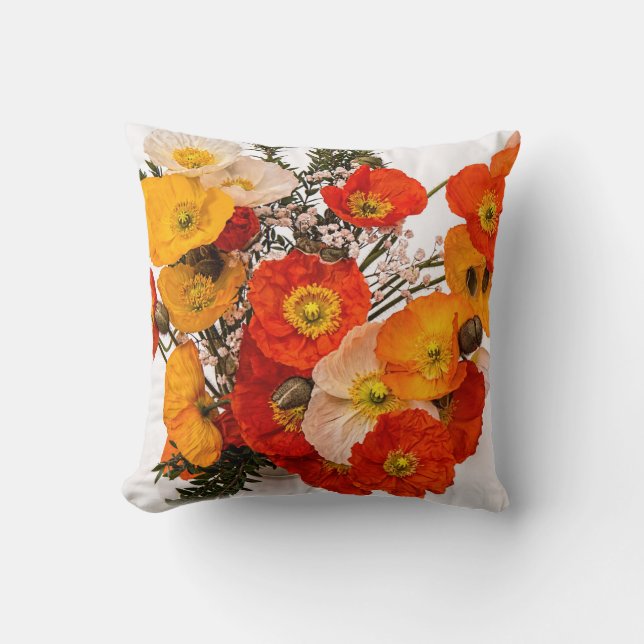 Stunning Vibrant Yellow Orange Poppies Throw Pillow (Front)
