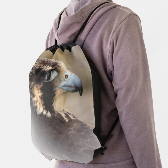 Stunning Vignetted Profile of a Peregrine Falcon Drawstring Bag (Insitu)