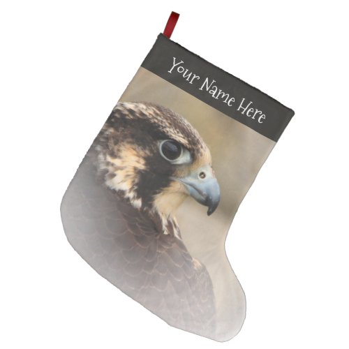 Stunning Vignetted Profile of a Peregrine Falcon Large Christmas Stocking