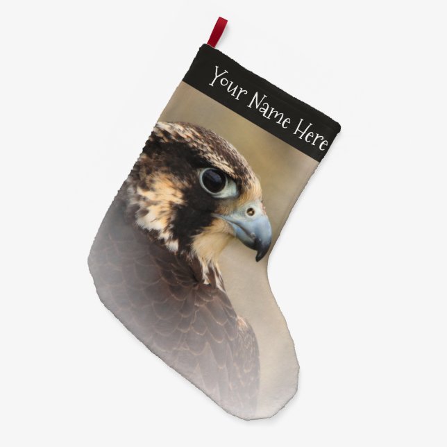Stunning Vignetted Profile of a Peregrine Falcon Large Christmas Stocking (Front (Hanging))