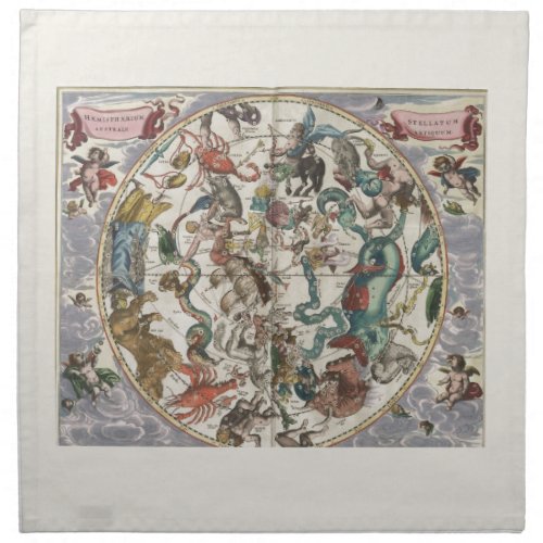 Stunning vintage astrological chart zodiac signs cloth napkin