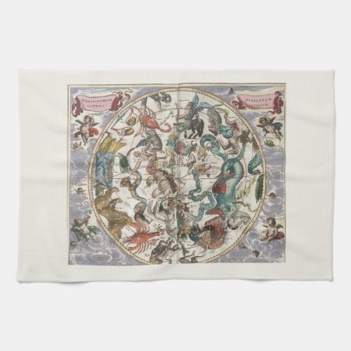 Stunning vintage astrological chart zodiac signs kitchen towel