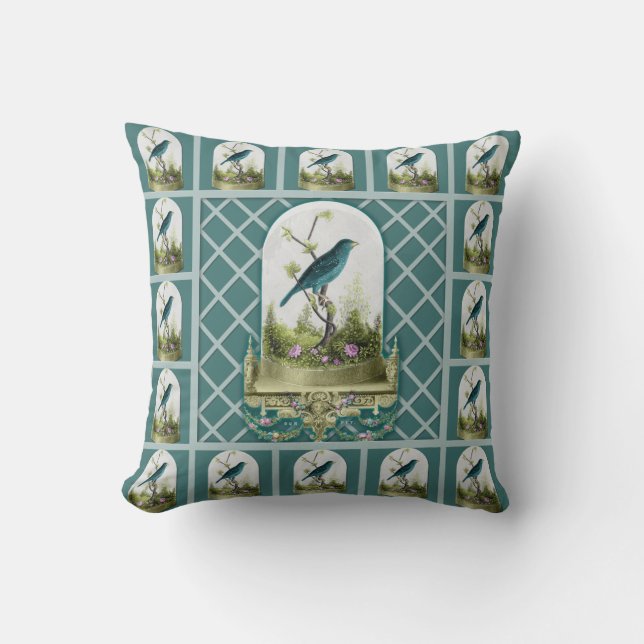 Stunning Vintage Blue Bird Art Pillow (Front)