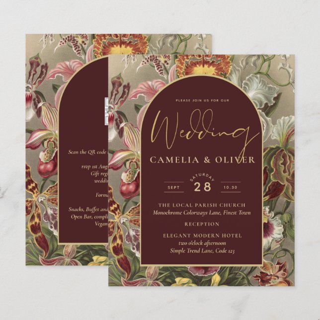 Stunning Vintage Botanical Burgundy Floral Weddin (Front/Back)