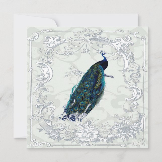 Stunning vintage  Peacock wedding invitation (Front)