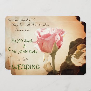 Stunning Vintage Pink Rose Wedding Invitation by HappyGabby at Zazzle