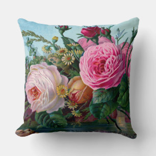 Stunning Vintage Roses Print Throw Pillow