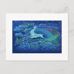 Stunning Vintage Russian Blue Christmas Reindeer Holiday Postcard