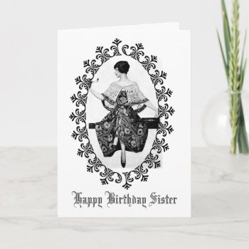 Stunning Vintage Woman Black Lace Birthday Sister Card by MagnoliaVintage at Zazzle