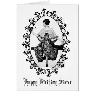 Stunning Vintage Woman Black Lace Birthday Sister Card
