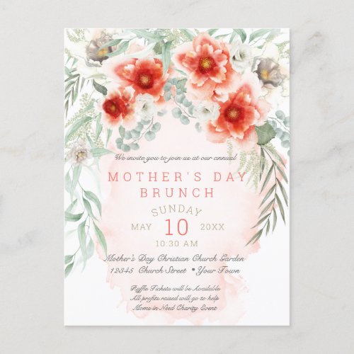 Stunning Watercolor Floral Mothers Day Brunch Invitation Postcard