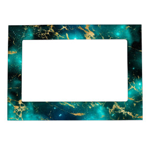 Stunning Watercolor Green & Gold Marble Galaxy Magnetic Frame