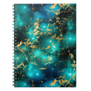 Stunning Watercolor Green & Gold Marble Galaxy Notebook