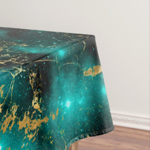 Stunning Watercolor Green & Gold Marble Galaxy Tablecloth
