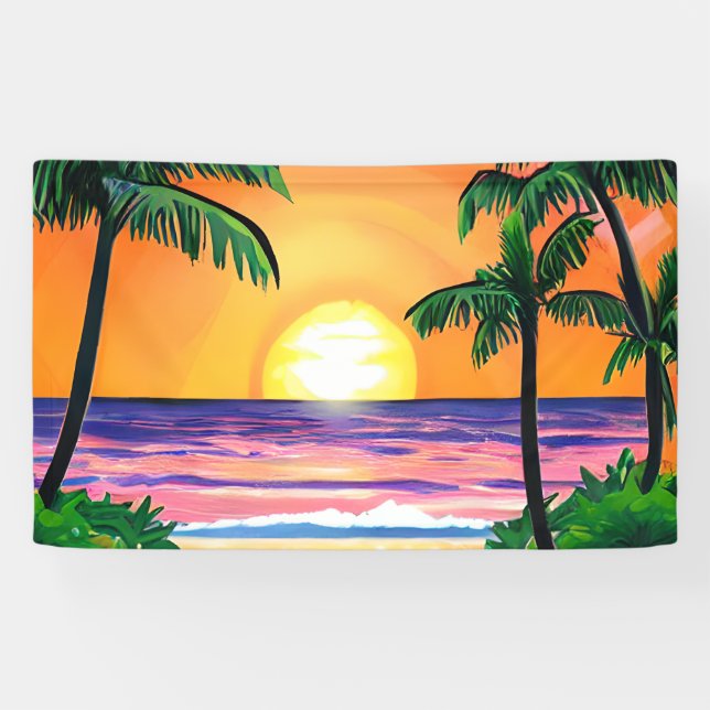 Stunning Watercolor Palm Trees Sunset  Banner (Horizontal)