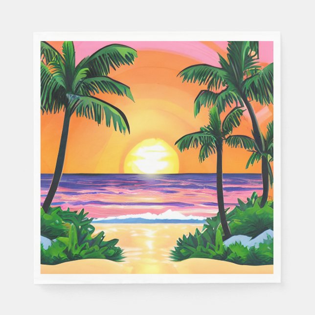 Stunning Watercolor Palm Trees Sunset  Napkins (Front)