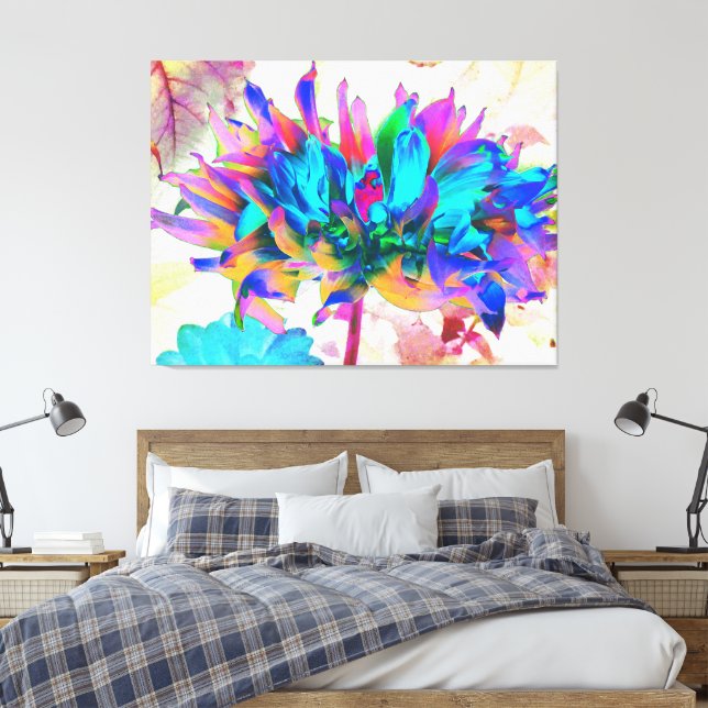 Stunning Watercolor Rainbow Cactus Dahlia Canvas Print (Insitu(Bedroom))