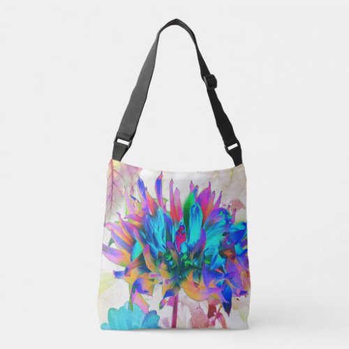 Stunning Watercolor Rainbow Cactus Dahlia Crossbody Bag