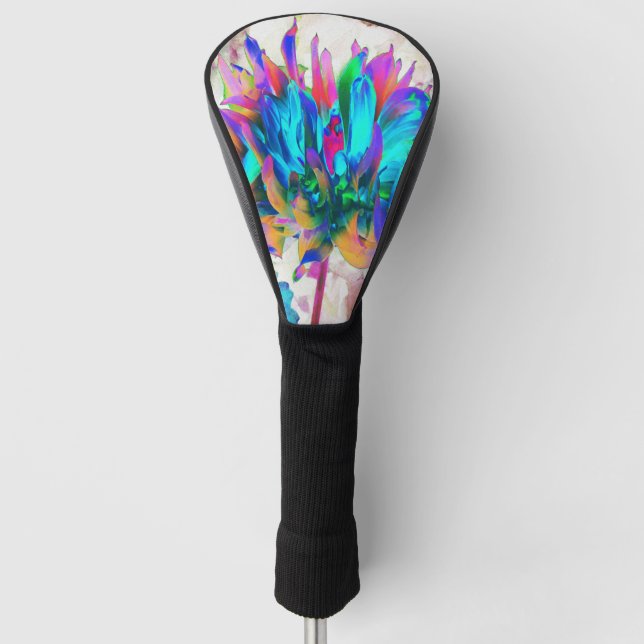Stunning Watercolor Rainbow Cactus Dahlia Golf Head Cover (Front)