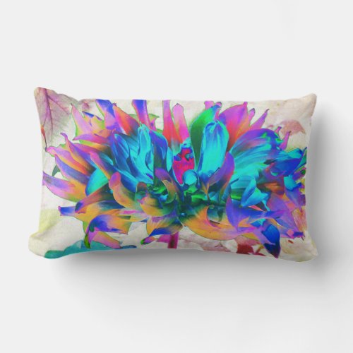 Stunning Watercolor Rainbow Cactus Dahlia Lumbar Pillow