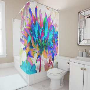 Stunning Watercolor Rainbow Cactus Dahlia Shower Curtain
