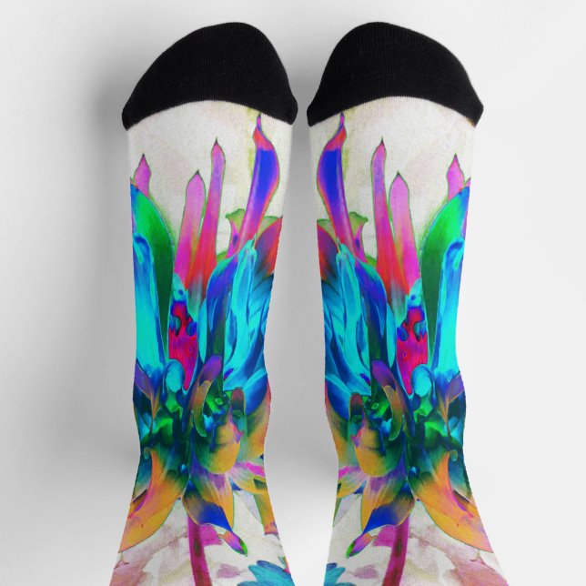 Stunning Watercolor Rainbow Cactus Dahlia Socks (Top)