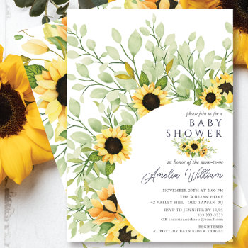 Stunning Watercolor Sunflowers Baby Shower Invitation by invitationstop at Zazzle
