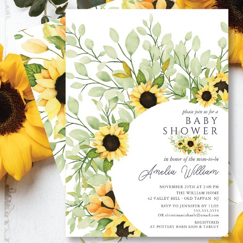 Stunning Watercolor Sunflowers Baby Shower Invitation