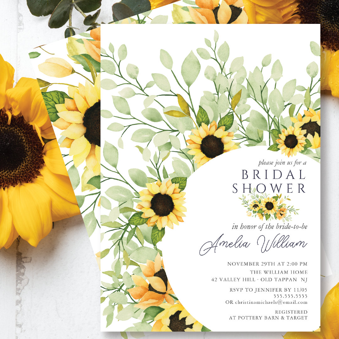 Stunning Watercolor Sunflowers Bridal Shower                    Invitation