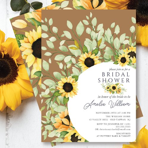 Stunning Watercolor Sunflowers Bridal Shower Invitation