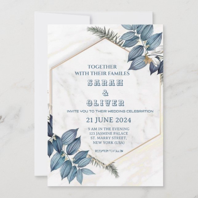 Stunning Watercolor Wedding Invitation in Shades (Front)