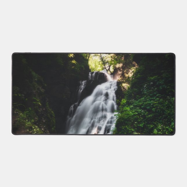 Stunning waterfall Šum in magical forest Desk Mat (Front)