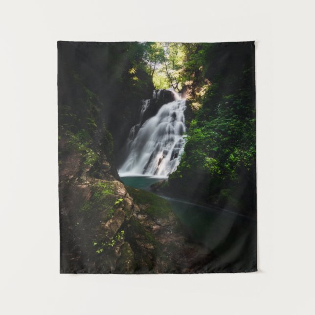 Stunning waterfall Šum in magical forest Tapestry (Front)