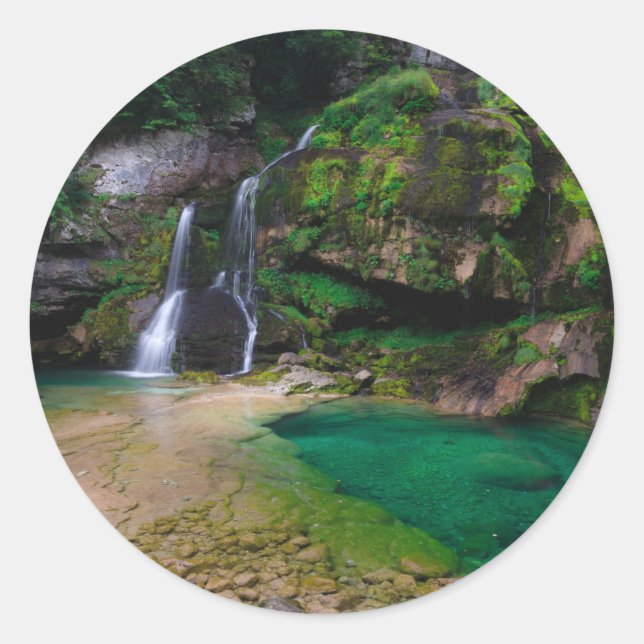 Stunning waterfall Virje, Slovenia Poster Classic Round Sticker (Front)