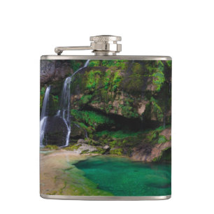 Stunning waterfall Virje, Slovenia Poster Flask