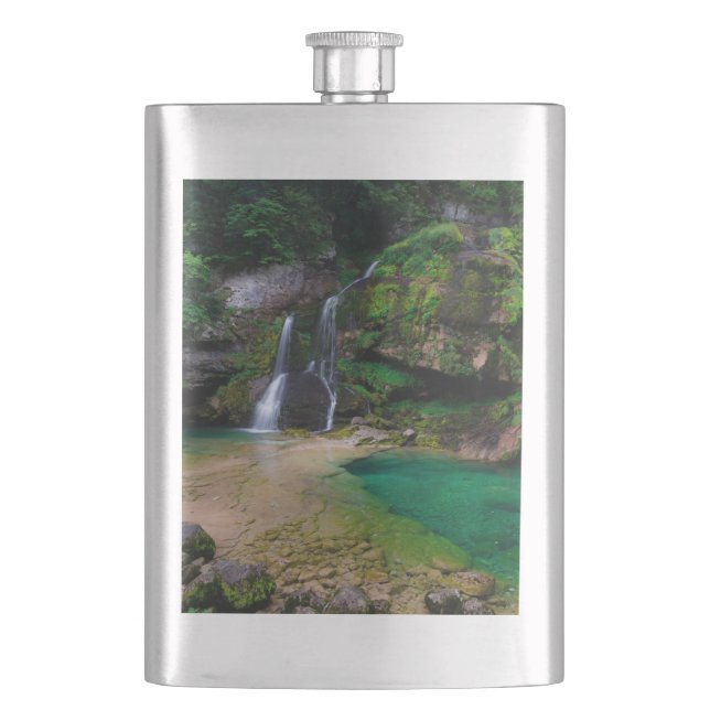 Stunning waterfall Virje, Slovenia Poster Flask (Front)