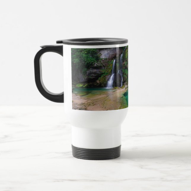 Stunning waterfall Virje, Slovenia Poster Travel Mug (Left)