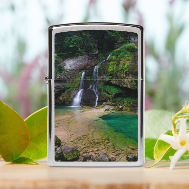 Stunning waterfall Virje, Slovenia Poster Zippo Lighter (On Table)