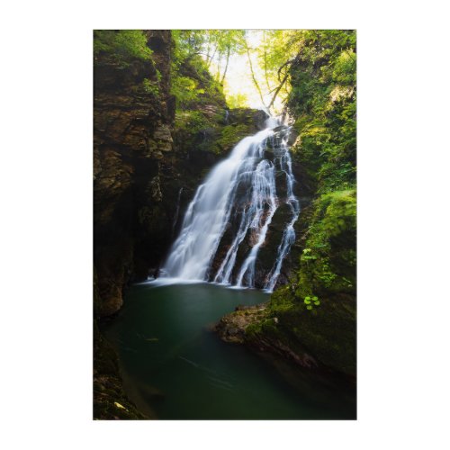 Stunning waterfall with sunlight glow acrylic print