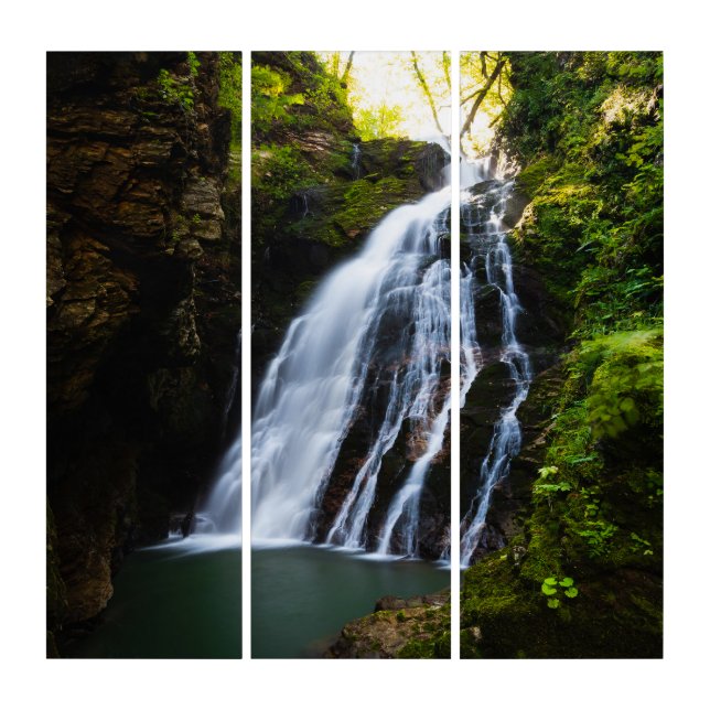 Stunning waterfall with sunlight glow triptych (Front)