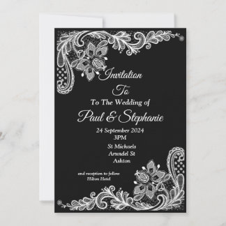 Stunning Wedding Invitation, black and white lacey Invitation