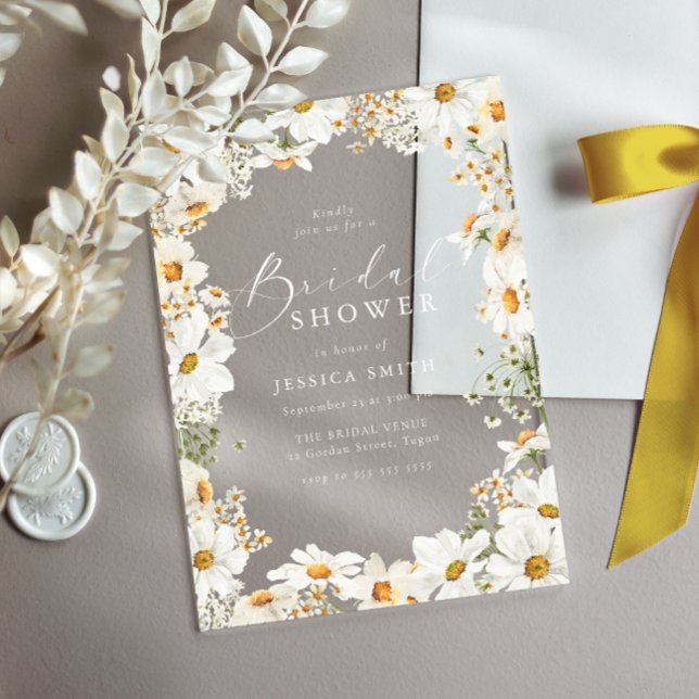 Stunning White Flowers Spring Bridal Shower Acrylic Invitations (Creator Uploaded)