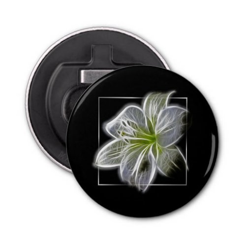 Stunning White Lily Fractal Art Black Bottle Opener