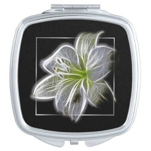 Stunning White Lily Fractal Art Black Compact Mirror