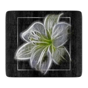 Stunning White Lily Fractal Art Black Cutting Board